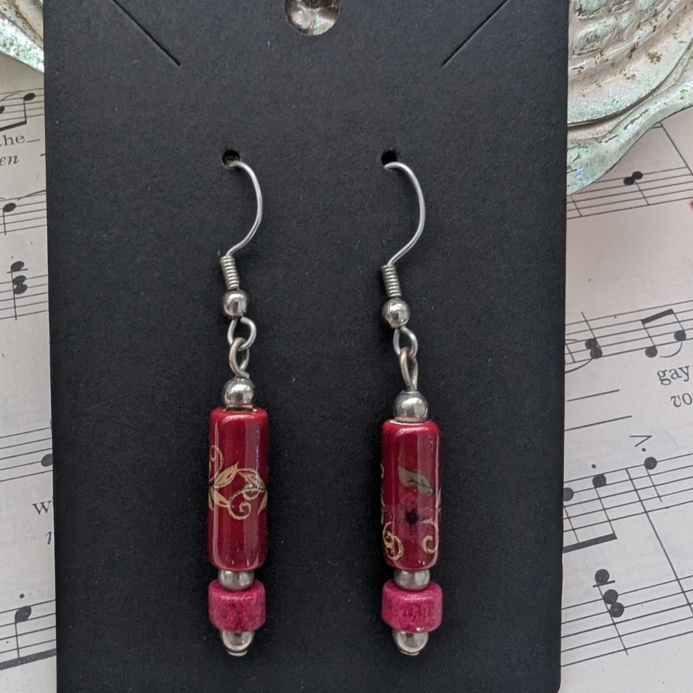 Vintage Red and Silver Earrings